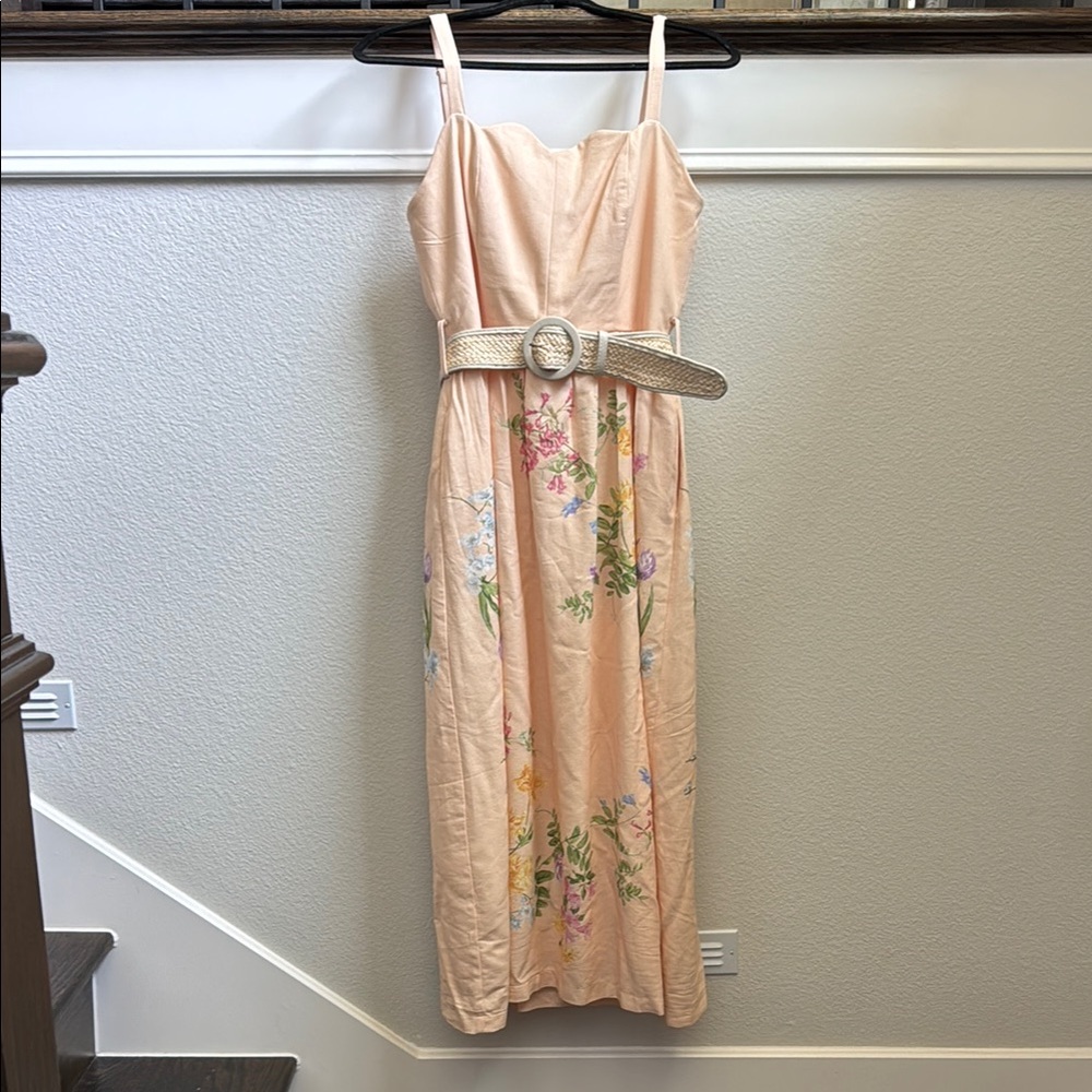 Peach linen Sundress for Wedding Guest or day out.